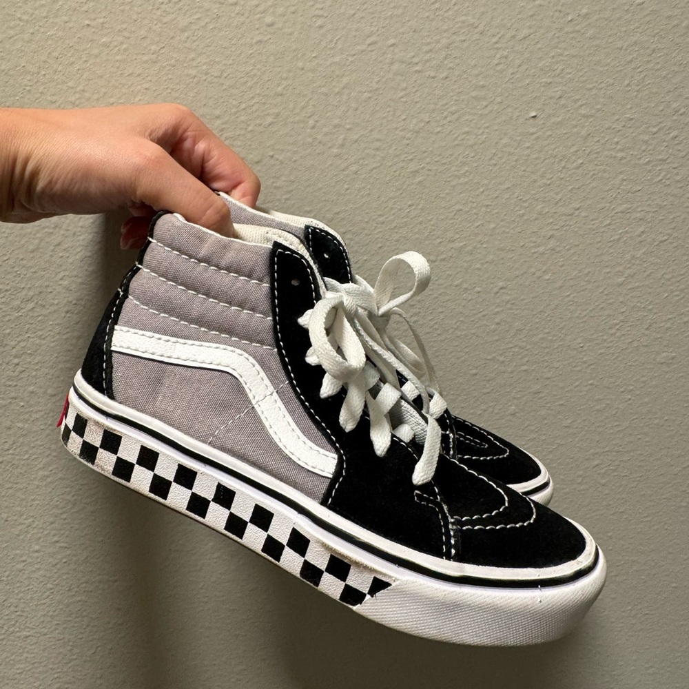 Vans Sk8-Hi Kids High-Top Sneakers - Black, White, and Gray